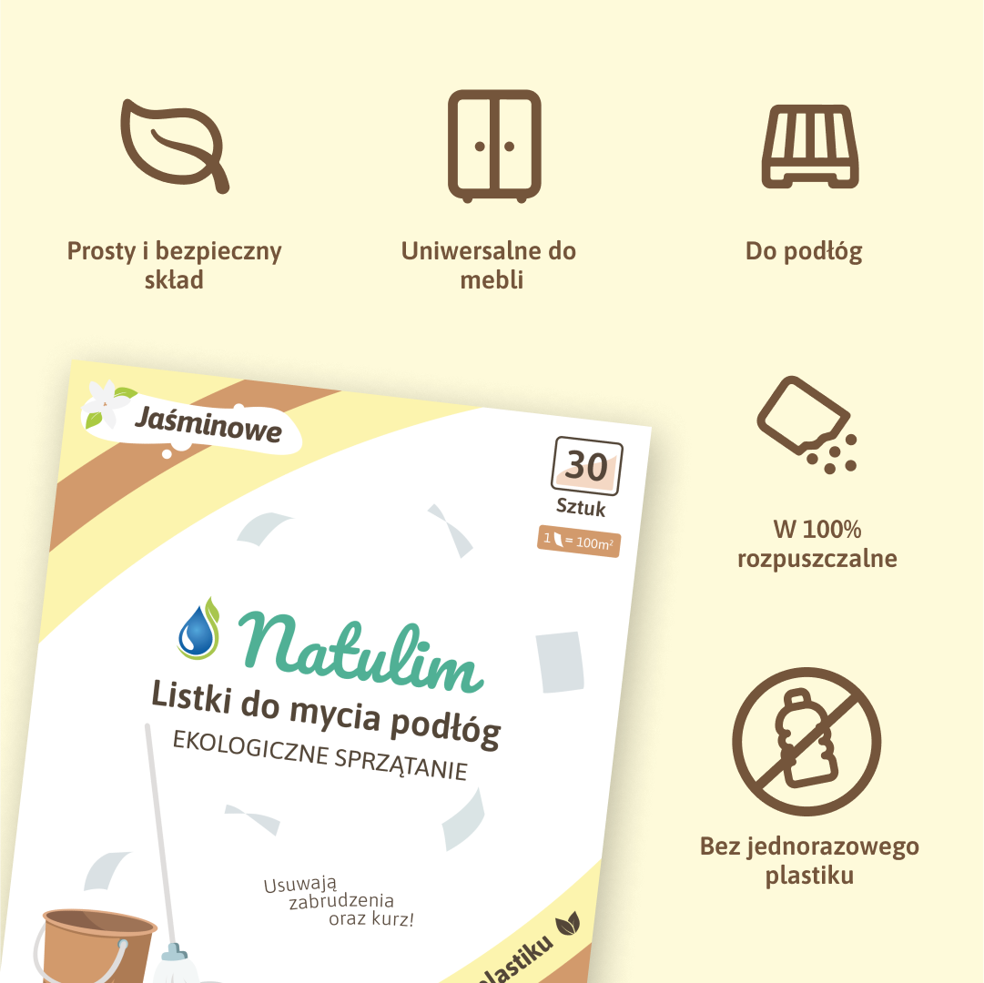 Eko listki do mycia podłóg Natulim uniwersalne biodegradowalne 30szt.